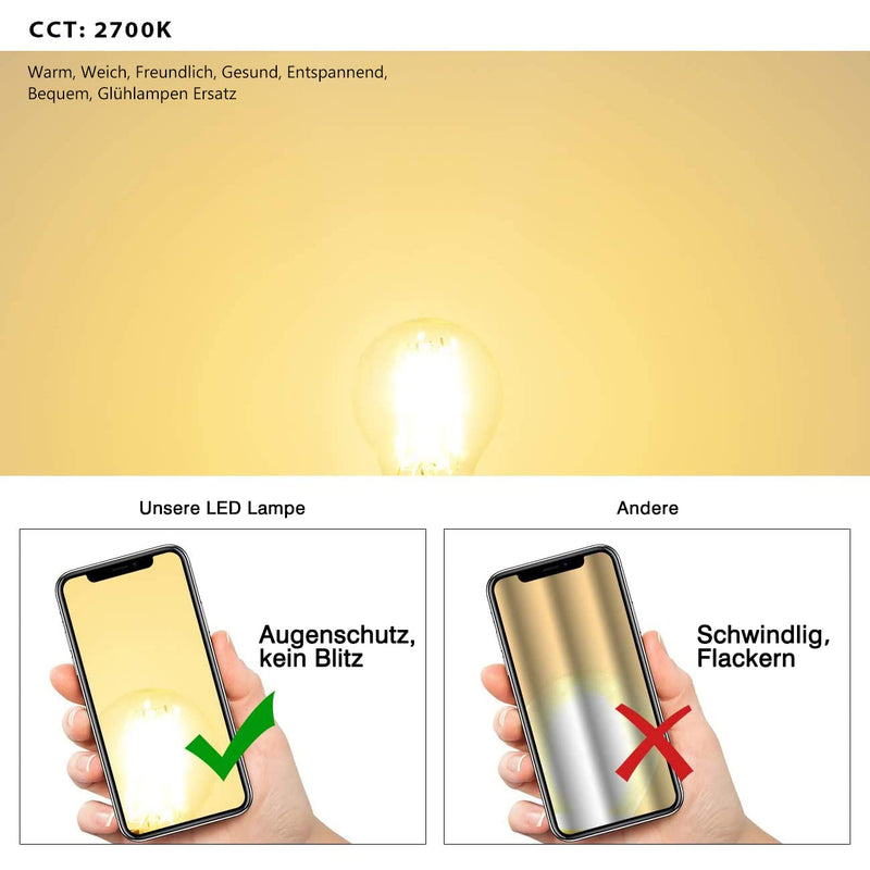 LVWIT E14 LED Lampe P45 Tropfenform, 4W (ersetzt 40W), 2700K Warmweiß Fadenlampe ultrahell 470 lm, Mini Globe, Rustikalampe Filament LED klar, 6er Pack 6
