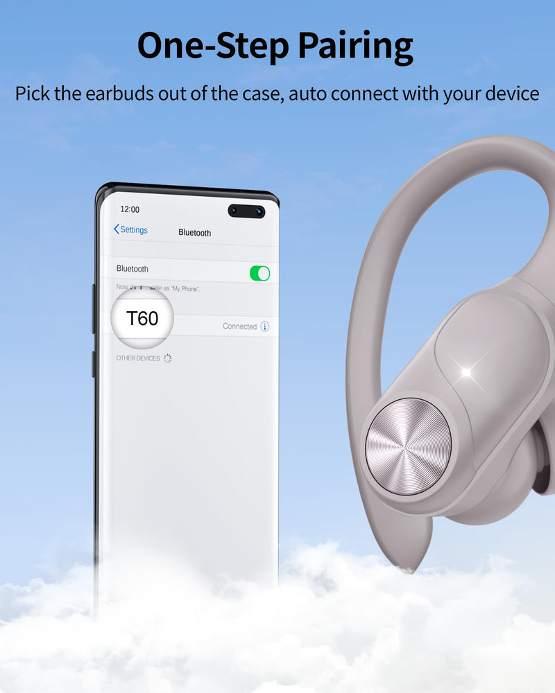 2 Sets Bluetooth Headphones Wireless Earbuds 80hrs Playtime Wireless Charging Case Sports Ear buds with Earhook Premium Deep Bass IPX7 Waterproof Over-Ear Earphones for TV Phone Laptop White and Pink