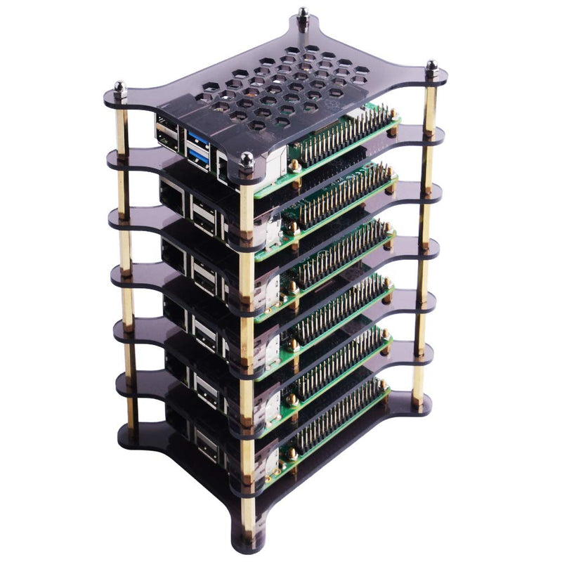 GeeekPi 6-Layers Cluster Case Rack Case with Heatsinks Stackable Enclosure for Raspberry Pi 4/3/2 Model B,Raspberry Pi 3 Model B+ (Brown) Brown