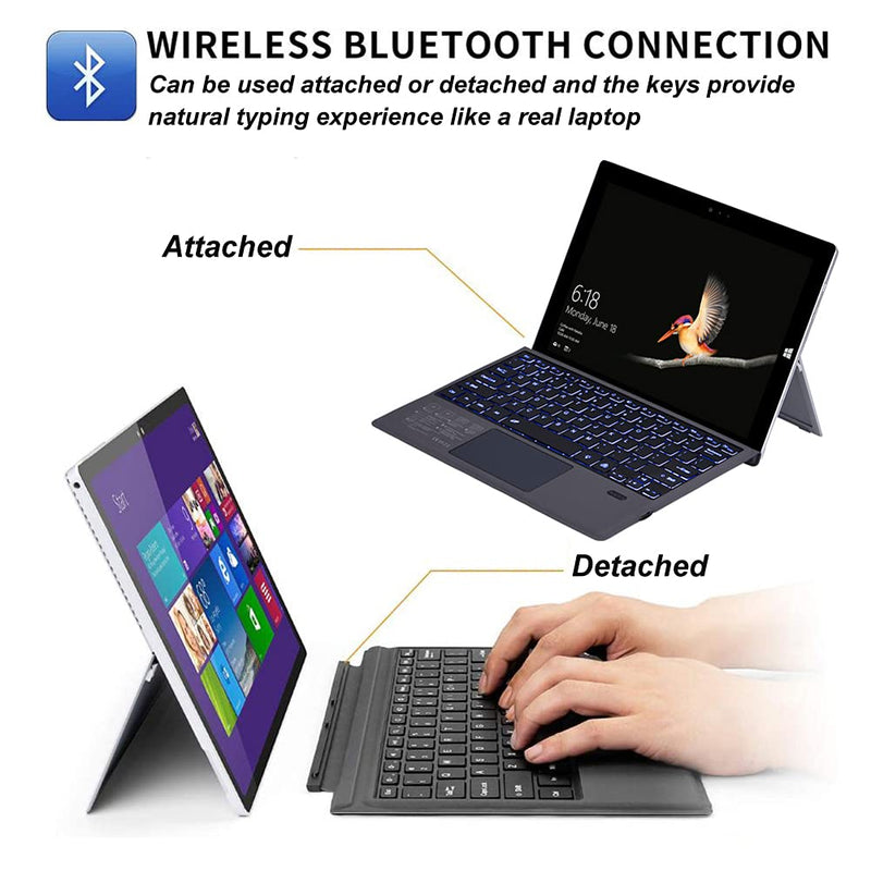 Surface Pro 7 Wireless Bluetooth Keyboard with Touchpad 7 Color Backlit Rechargeable Battery Detachable Keyboard for Microsoft Surface Pro 4/5/6/7/7+