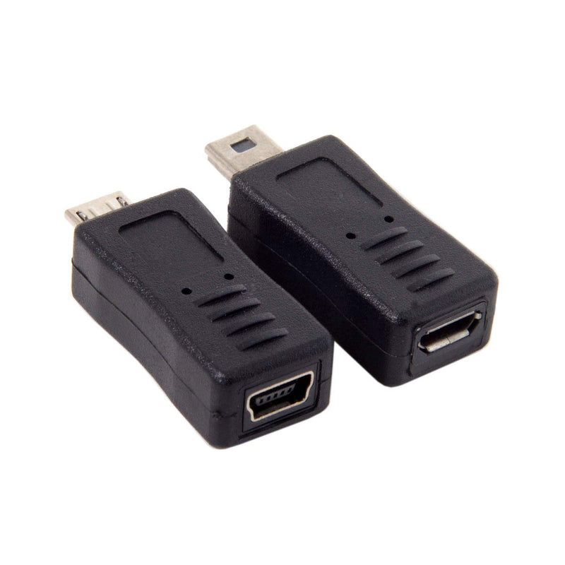 CY 2pcs Mini USB Male to Micro USB 5pin Female & Mini Female to Micro Male Extension Adapter Black