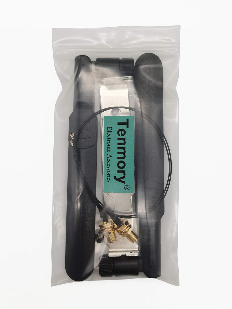 WiFi Antenna Dual-Band 8dBi RP-SMA Male MHF4 Cable Kit for M.2 NGFF Card | 2.4Ghz 5.8Ghz M2 WiFi antenna kit. Includes antennas, MHF4 extension cables, and computer back slot cover brackets