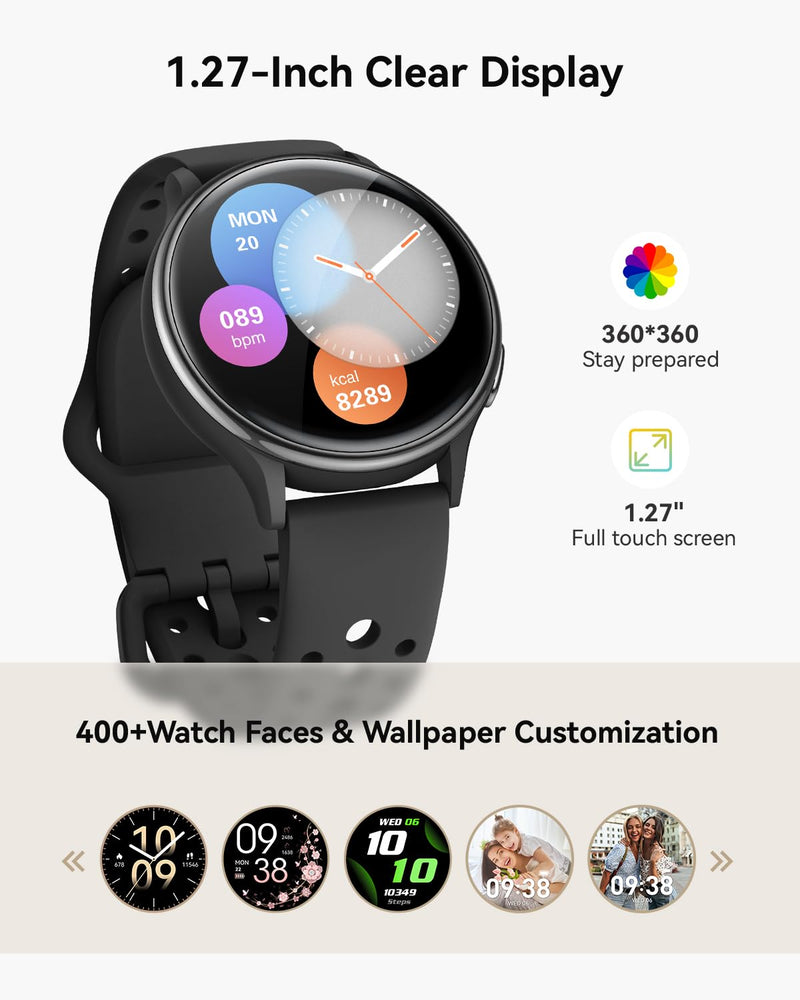 Smart Watch for Men Women: Bluetooth Calling Fitness Tracker with 1.27" Touchscreen, 24/7 Heart Rate/SpO2 Monitor, Sleep Tracker, 70+ Sports Modes, IP68 Waterproof Smartwatch for Android iOS Samsung Black