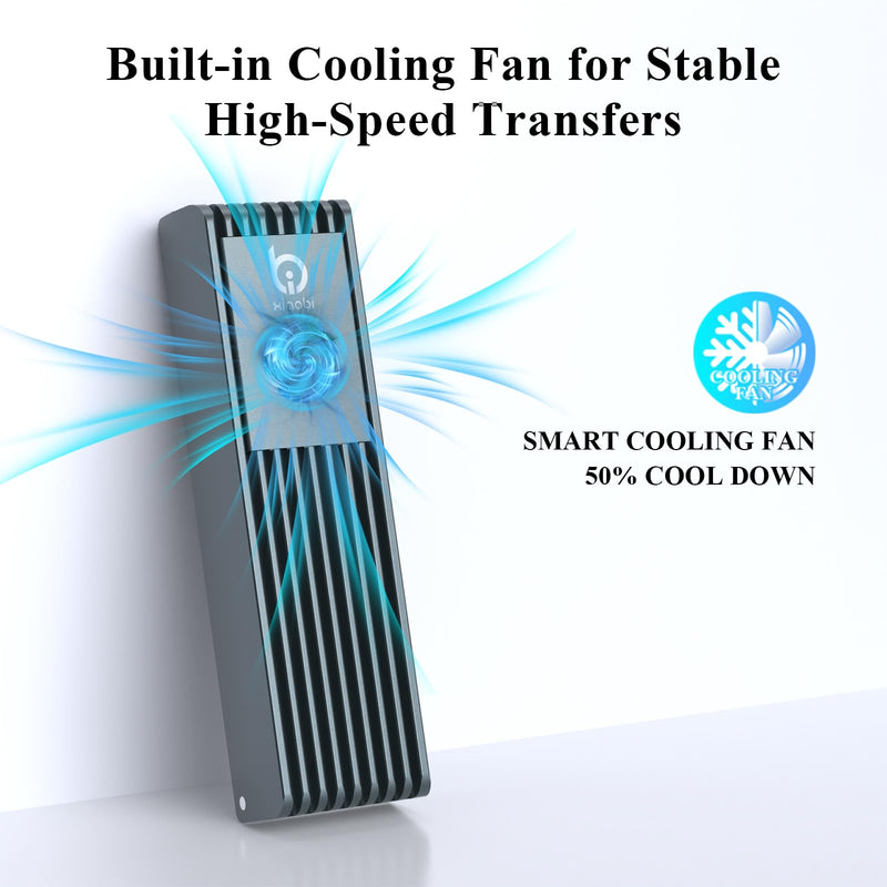 M.2 NVMe SSD Enclosure, Tool-Free Installation and SSD Enclosure with Cooling Fan, Tool-Free Installation,Full Aluminum Alloy, Sandwich Style Design