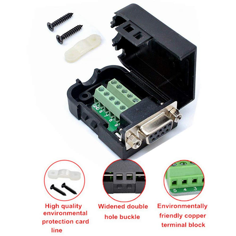 Connector DB9 RS232 D-SUB Female Adapter Serial 9 Pin Port DB9 COB Breakout Terminal Connector Signal Module with Case (Female Connector + Nut) Female Connector + Nut