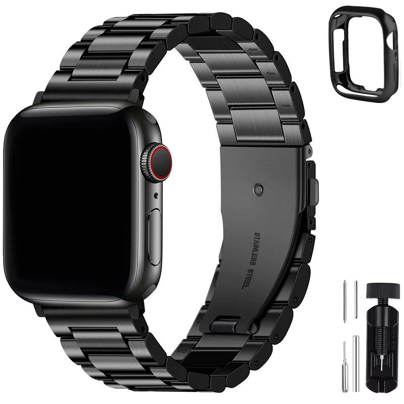 Fullmosa Compatible Stainless Steel Apple Watch Band 38mm/40mm/41mm Black with Case & Compatible Upgarded Metal Apple Watch Band 38mm/40mm/41mm with Case,Rose Gold
