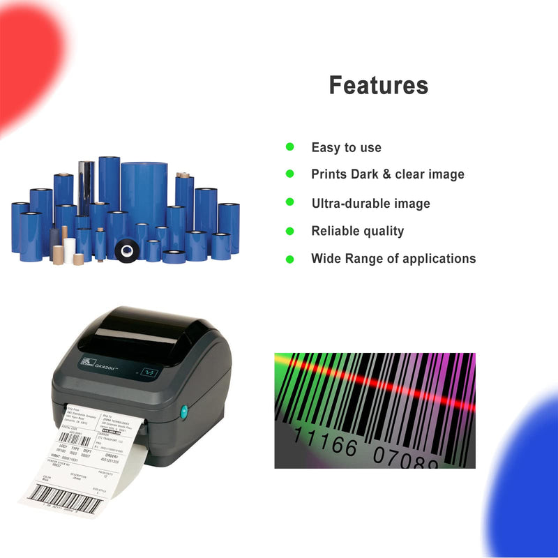 4 Rolls 4.33'' x 244' Premium Resin Enhanced Wax Ribbon, 110mm x 74m Black Thermal Transfer Ribbon, Desktop Barcode Thermal Label Printer Ribbons, 1/2'' Core, for Zebra GC, GK, GX, ZD & Eltron 4.33''x244'｜4 Rolls