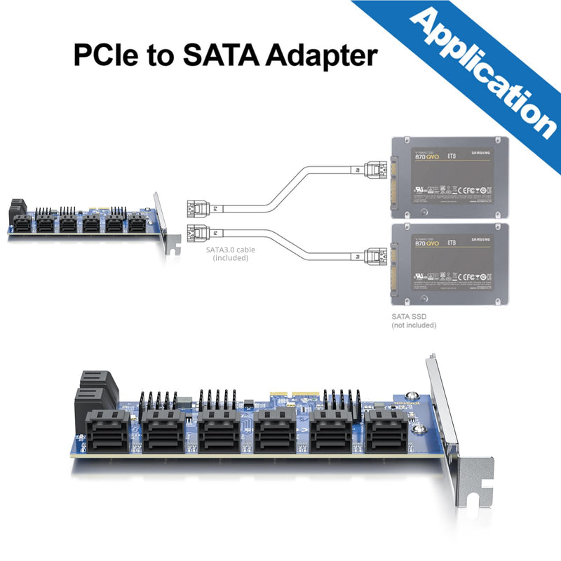 16 Port PCIe SATA Card, SATA3.0 Expansion Card, X1, with 16 SATA cable, Support SSD and HDD 16-Port, PCI-e X1