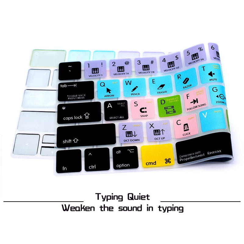 HRH Propellerhead Reason Shortcuts Hotkey Silicone Keyboard Cover Skin for MacBook New Pro with Touch Bar 13 Inch and 15 Inch(A2159/A1989/A1706,A1990/A1707) 2019 2018 2016 2017 Release US Version