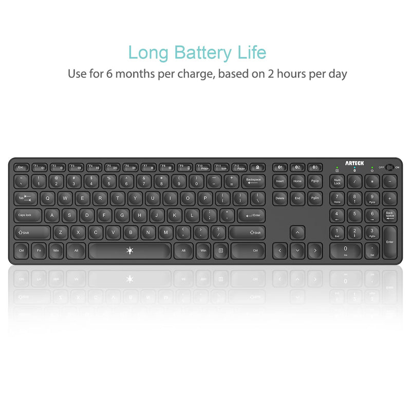 Arteck Universal Backlit 7-Colors & Adjustable Brightness Multi-Device Full Size Wireless Bluetooth Keyboard for Windows, iOS, iPad OS, Android, Computer Desktop Laptop Surface Tablet Smartphone
