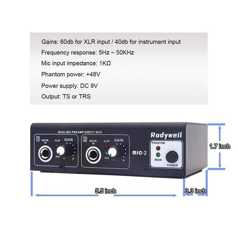 Microphone Preamp Mic Booster 4 Input Max 65db DI Box with 48V Phantom Power for Dynamic and Condenser Mic