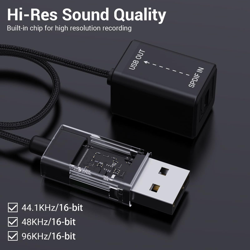 Cubilux USB A SPDIF Input Adapter for PC [Stereo Recording ONLY, NOT for Playing Audio] USB Optical Line-in Dongle, Toslink to USB Receiver, USB A SDPIF RX Interface Suitable for Laptop Computer