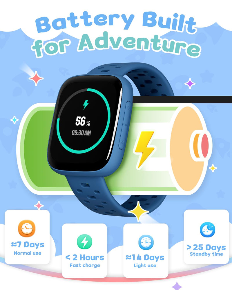 Smart Watch for Kids No Phone No APP Needed, 1.83" AMOLED Screen Fitness Tracker Watch with Pedometer, Kids Smart Watch with Heart Rate/Sleep Monitor, IP68 Waterproof for Boys Girls 5-12 Blue