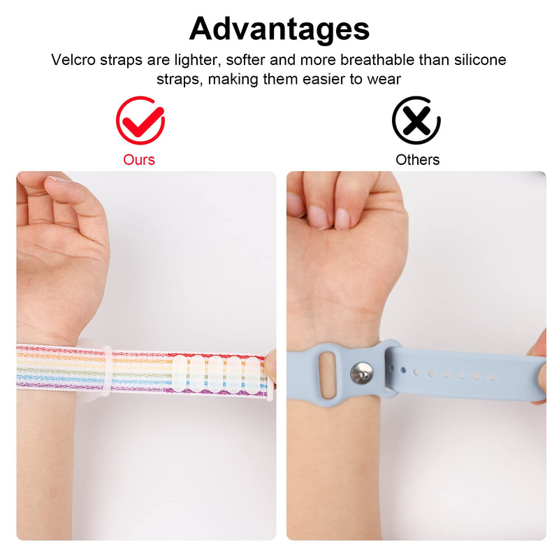 Kids Wristband Compatible with Apple AirTag, Protective Case for Air Tag GPS Tracker Holder with Nylon Bracelet, Adjustable Anti Lost Watch Band for Toddler Child Elder (Rainbow A & Blue) Rainbow A & Blue