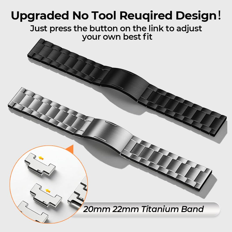No Tool Titanium Quick Release Band 20mm 22mm for Galaxy/Garmin | Metal Watch Strap for Samsung Watch 7/6/5/4/3,Garmin Vivoactive 4S/Vivomove 3S/Venu 2S, Huawei | Lightweight,Skin-Friendly titanium grey