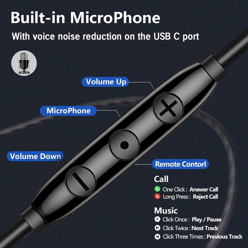 Wired Earphones Immersive Bass Noise Cancellation In-Ear 4-driver Headphone | Wired Earbuds with Microphone noise-canceling call,subwoofer and clear DAC decoded sound Universal USB C 3.5mm plug