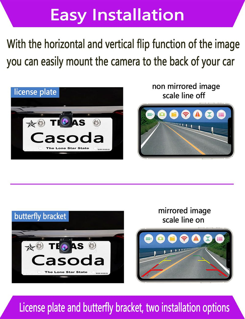 WiFi Backup Camera, Strong 5G WiFi HD1080P Clear Picture, Wide Angle Rear View Reverse Back up Camera, Night Vision Waterproof License Plate Reversing Rearview Camera for Car SUV Pickup iPhone