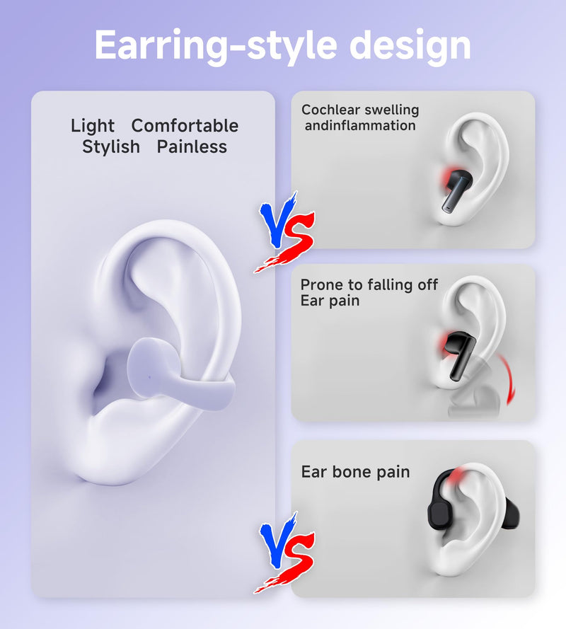 King Lucky Clip-on Earbuds Open Ear Earbuds Wireless Bluetooth, Lightweight Open Ear Headphones