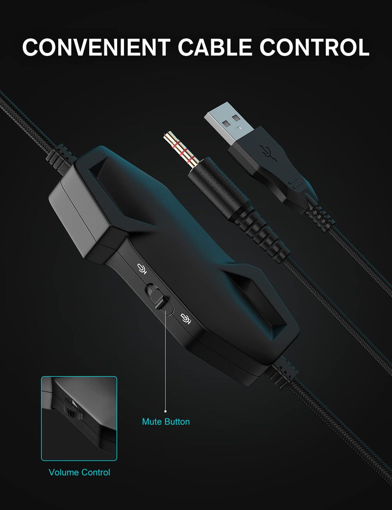[AUSTRALIA] - ZIUMIER Gaming Headset with Microphone, Compatible with PS4 PS5 Xbox One PC Laptop, Over-Ear Headphones with LED RGB Light, Noise Canceling Mic, 7.1 Stereo Surround Sound Black 