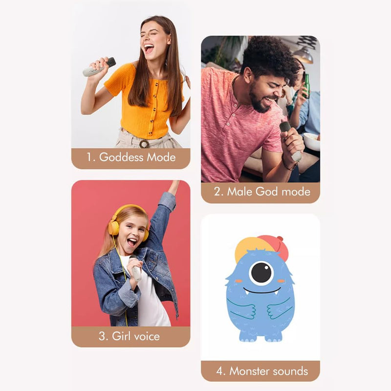 Pilarmuture Mini Karaoke Machine with 2 Wireless Microphones, Dual Noise Reduction, Voice Change with Multiple Modes, Bluetooth, White