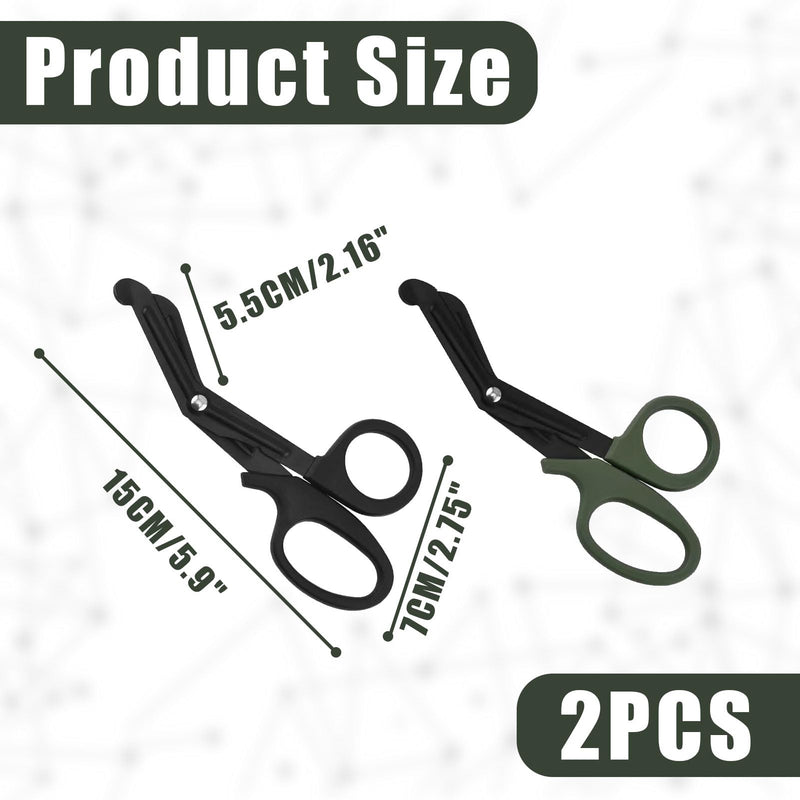 Pack of 2 Medical Bandage Scissors, Rescue Scissors, Bandage Scissors, Nurse, CModern, Ambidextrous, Stainless Steel, Black + Green, 15 cm