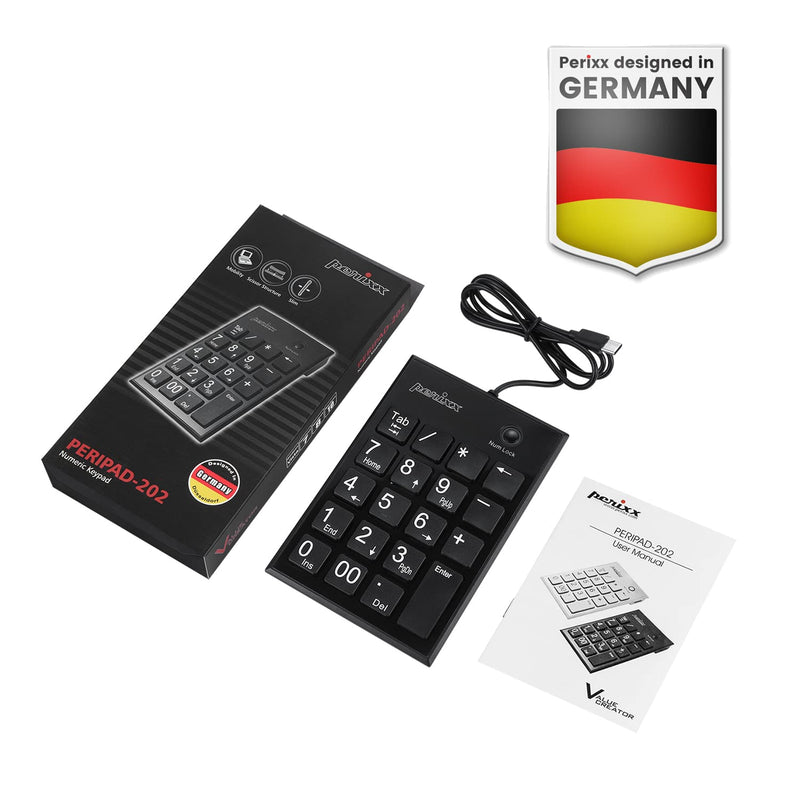 Perixx PERIPAD-202C Wired USB-C Slim Numeric Keypad - Scissor Keys with 2 USB-A Hubs and Tab Key - Compatible for Tablet, Laptop, & Desktop - Black USB type C with 2 Hubs