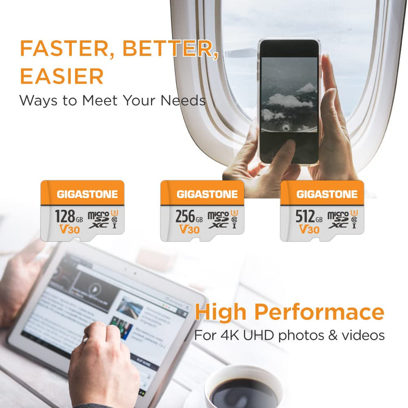 Gigastone 128GB Micro SD Card, 4K Video Pro, GoPro, Surveillance, Security Camera, Action Camera, Drone, 95MB/s MicoSDXC Memory Card UHS-I V30 Class 10 V30 4K 128GB