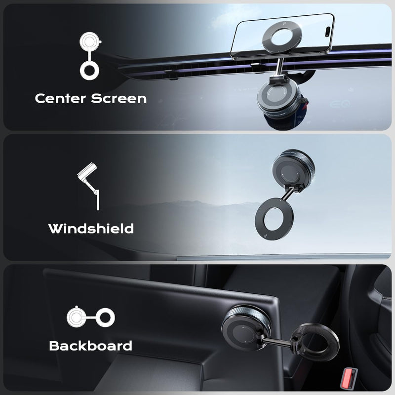 Upgraded Nano Gel Magnetic Phone Holder, 360° Rotation Vacuum Suction Cell Phone Mount for Magsafe,Strong Suction Adjustable Phone Car Mount Foldable Stand for iPhone 12-17 Series(Not Charge Phone) Ultra Strong Nano Gel