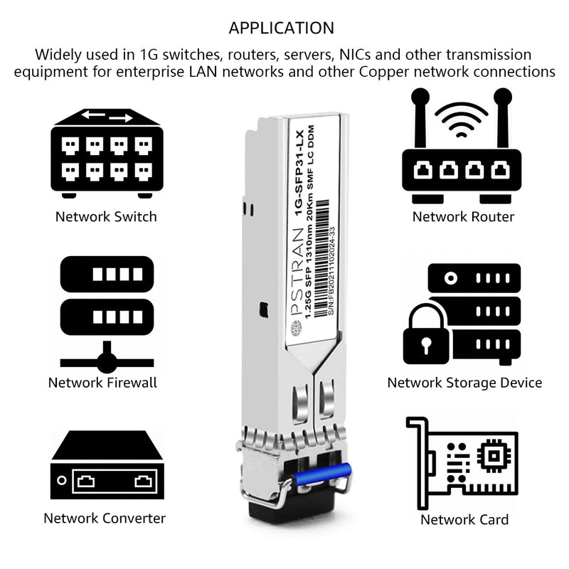 1000BASE-LX/LH SFP Optical Transceiver Module Compatible with Netgear AGM732F 1310nm 20km DDM Duplex LC SMF 1000BASE-LX/LH: 20km for Netgear 1