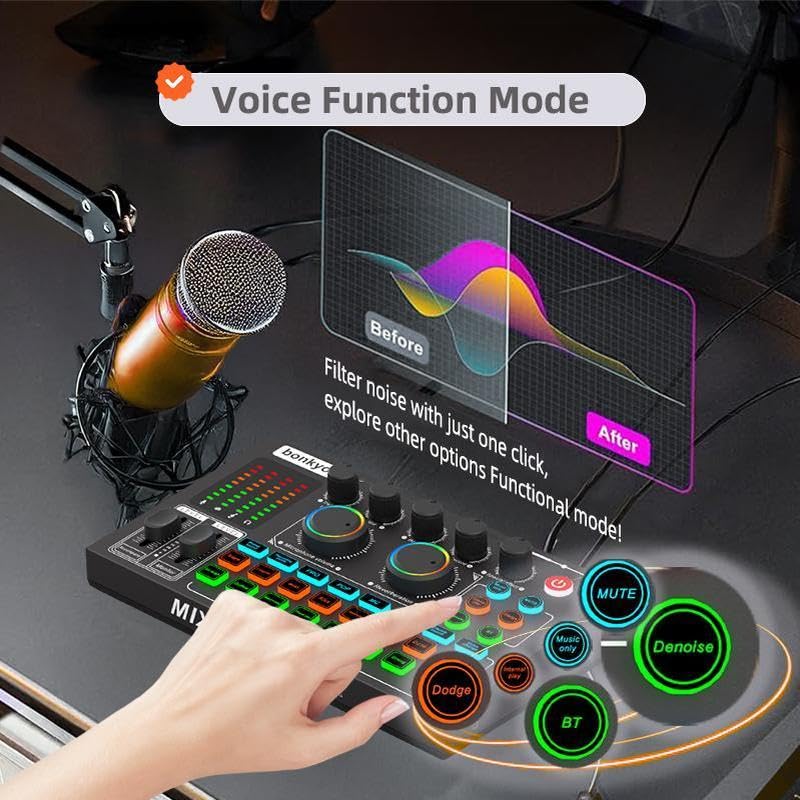 F999MAX Live Sound Card, Professional Audio Mixer & Noise Reduction, Metal Body & Indicator Panel, Audio Interface & Voice Changer, RGB Lighting Effects, DJ Mixer for Live/Gaming/Podcasting/Karaoke
