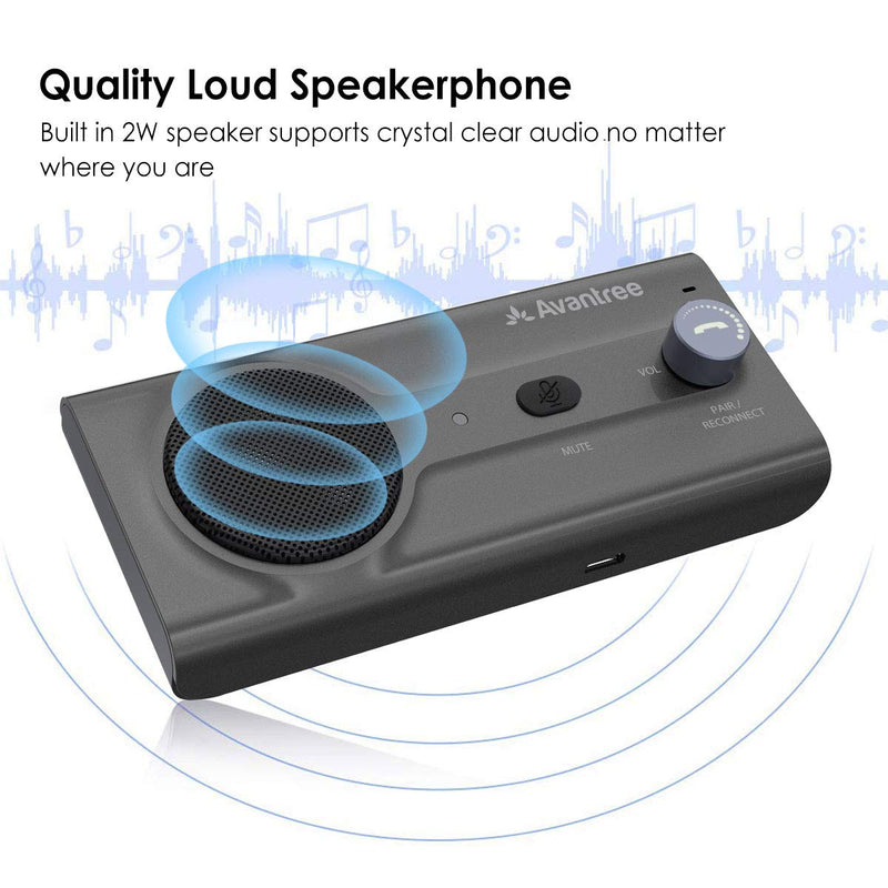 Avantree CK11 Hands Free Bluetooth 5.0 Car Kits, Loud Speakerphone, Support Siri Google Assistant & Motion Auto On Off, Volume Knob, Wireless in Car Handsfree Speaker Kit with Visor Clip - Titannium