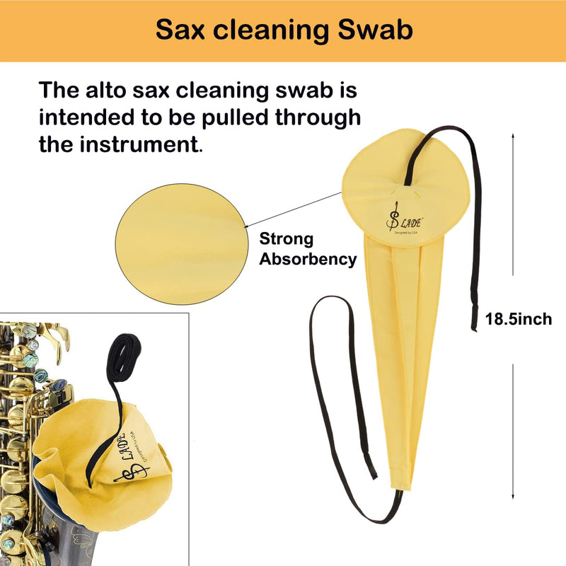 Saxophone Cleaning Cloth, Alto Saxophone Cleaning Kit with Saxophone Cleaning Cloth, Sax Neck Cleaning Swab, Mouthpiece Brush, Dusting Brush for Flute and Woodwind Instruments Yellow
