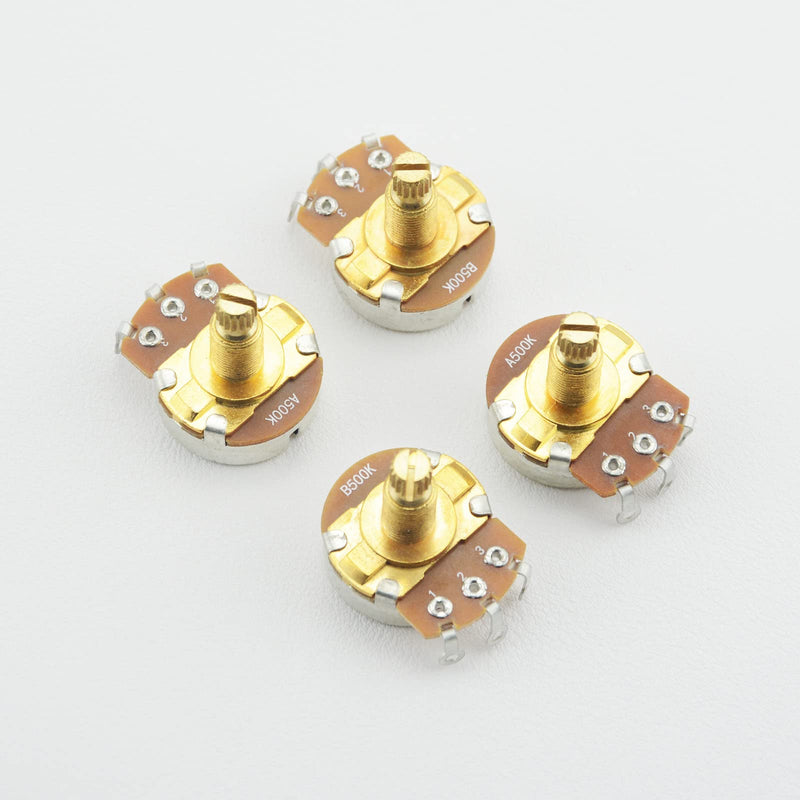A500K B500K-OHM Guitar Potentiometer 18mm Long Split Shaft Pots Audio Volume Tone Pots Guitar Potentiometers for Electric Guitar and Bass (Set of 4)