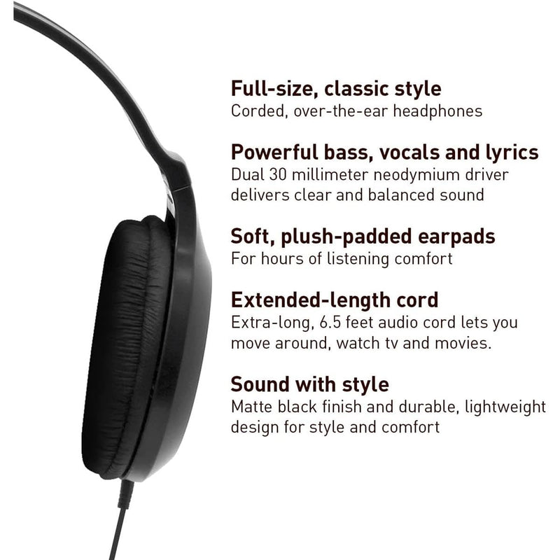 Panasonic Headphones, Lightweight Over the Ear Wired Headphones with Clear Sound and XBS for Extra Bass, Long Cord, 3.5mm Jack for Phones and Laptops – RP-HT161-K (Black) Over Ear - No Mic