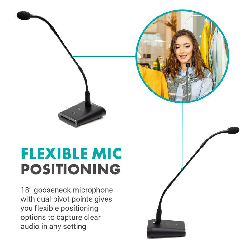 Movo GM-5 Professional 18-inch Gooseneck Microphone with USB Interface Stand, One-Touch Mute- Podium Microphone with Stand for Conferencing, Live Events, Streaming - USB Computer Mic for Mac, PC Standard