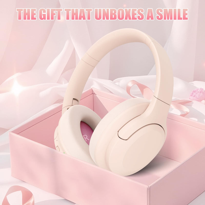 Active Noise Cancelling Headphones, Over-Ear Headphones Pink | Wireless Blutooth Headphones with100H Playtime, Built-in Microphone, Lightweight & Foldable, Deep Bass for Work/Gym/Travel
