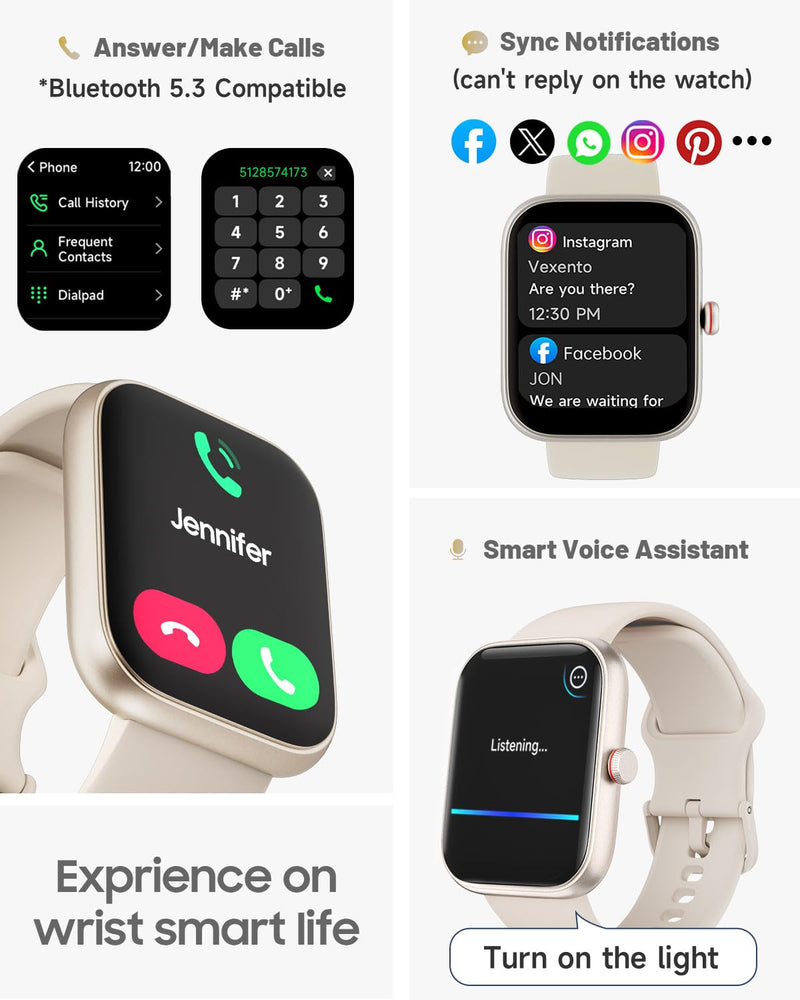 1.91" Smart Watch for Women with ALEXA, Fitness Watch for Android iOS Phone | Call Function, Message Notifications, Pedometer, IP68 Waterproof, Heart Rate, Sleep Monitor, 100 Sport Modes, 100 Watch Faces Beige