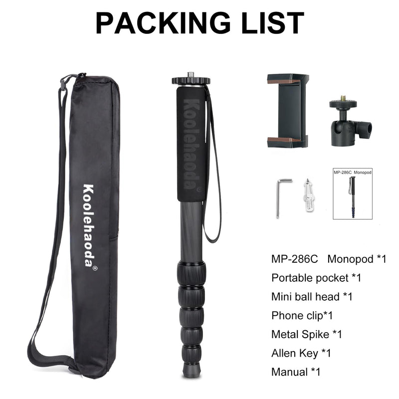 Koolehaoda 62" Camera Monopod 6 Section Compact Carbon Fiber Unipod | Extendable Photography Monopod with Phone Holder for DSLR Mirrorless Cameras Video Camcorder Max Load 10kg/22lbs Carbon Fiber Monopod