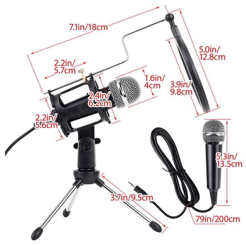 Japard Gaming USB Microphone for PC High Sensitivity, Mini Condenser 3.5 mm Plug for iPhone iPad Android, Broadcast Music Recording Set for Computer Meeting Podcast