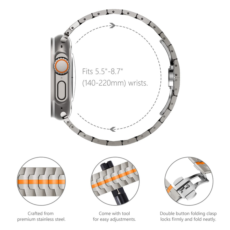 NewWays Grade 2 Titanium Band for Apple Watch Band for Men Ultra 3/2 /1 49mm Series11 10 46mm 45mm 44mm Titanium/ Orange 44/45/46/49mm