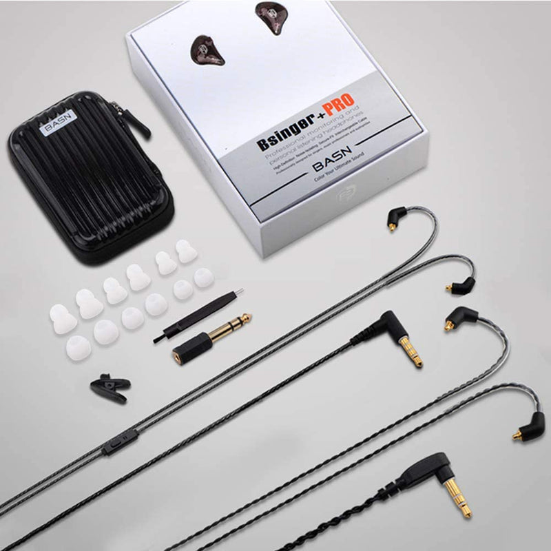 BASN Bsinger Pro in Ear Monitor,Dual Drivers MMCX IEM Earphone(Clear Black) | HiFi Wired IEM Earbud,Portable Case,Ergonomic Fit Headphone,Two 4.9ft Detachable Cables,for Beginner Musician,Singer,Drummer