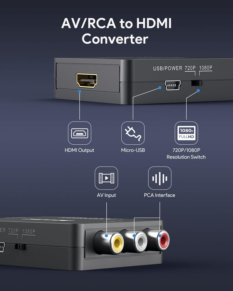 [AUSTRALIA] - ABLEWE RCA to HDMI,AV to HDMI Converter, 1080P Mini RCA Composite CVBS Video Audio Converter Adapter Supporting PAL/NTSC for TV/PC/ PS3/ STB/Xbox VHS/VCR/Blue-Ray DVD Players AV+HDMI Cable 