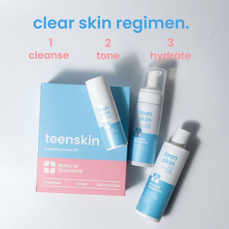 Teen Skin 3-Step Skin Care Kit | Daily Boys & Girls Skin Care Regimen | Face Wash, Toner, & Moisturizer | Perfect for Teens Preteens & Kids Looking to Prevent Acne | 3 Pc