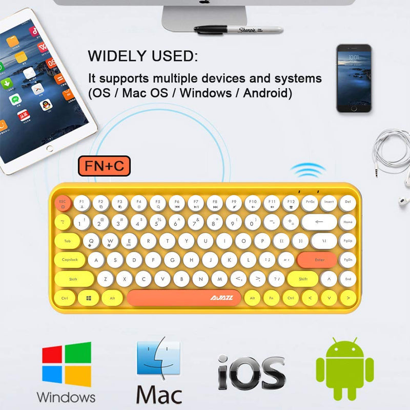 FELiCON Wireless Bluetooth Keyboard Mini Portable 84-Key Keyboard Compatible with Android, Windows, PC, Tablet-Dark, Perfer for Home and Office Keyboards Yellow