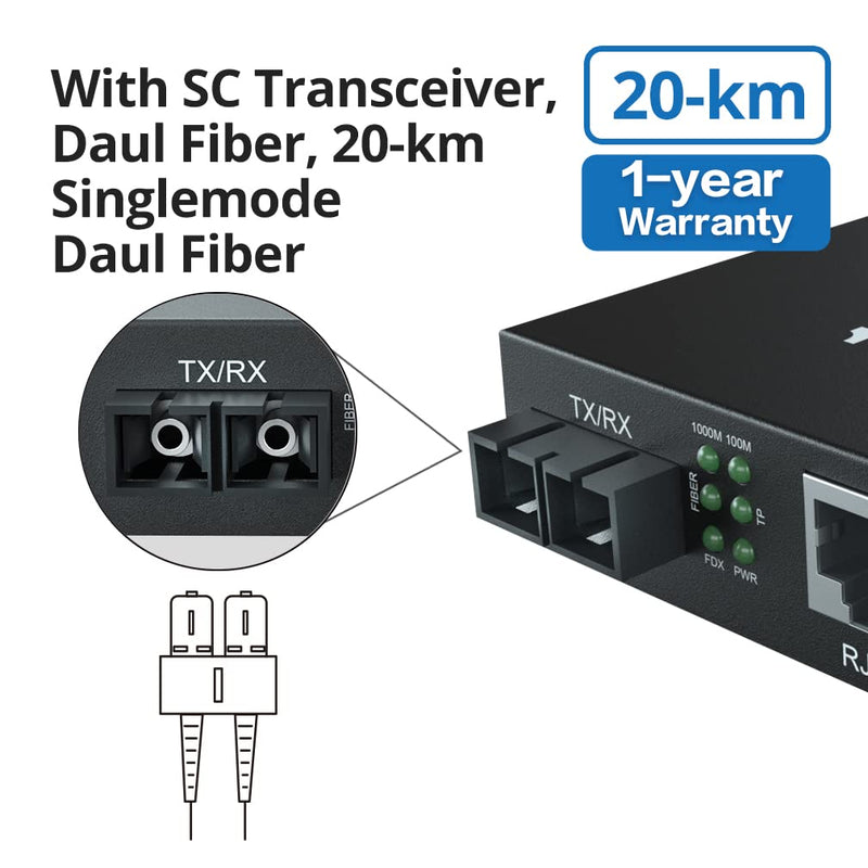 10Gtek 2 Pack of 3M OS2 SC to SC Fiber Patch Cable and 2 Pack of Gigabit SingleMode Fiber to Ethernet Media Converter