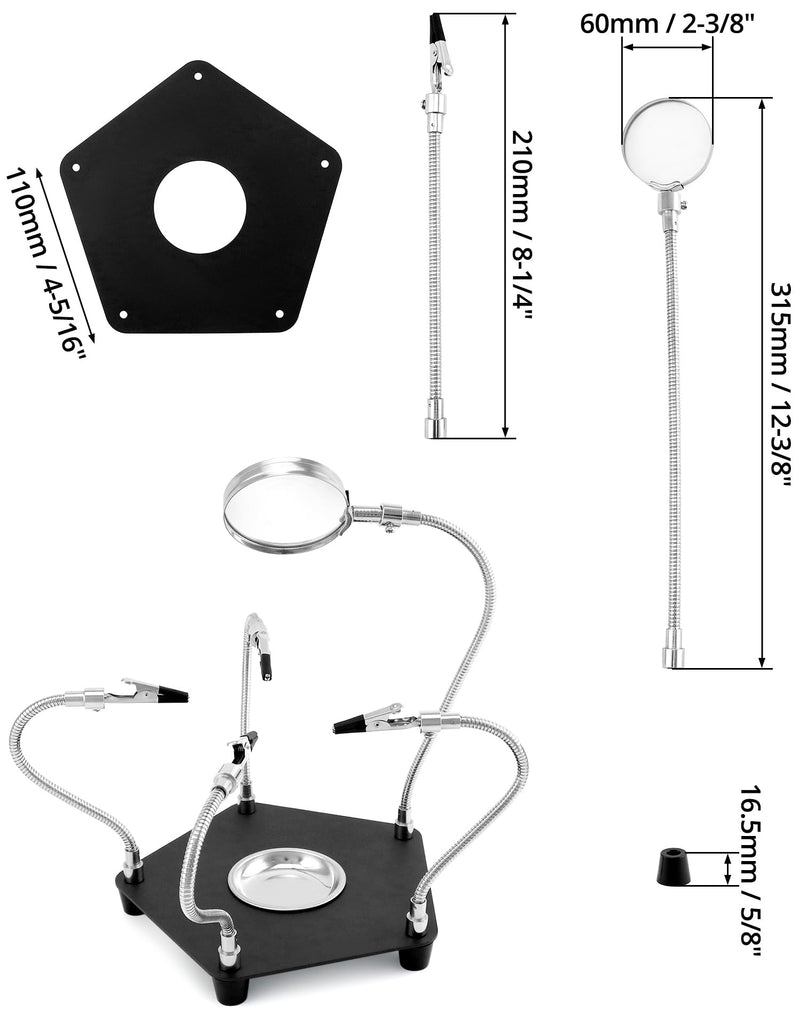 QWORK® Third Hand Soldering Station with 3 x Magnifying Glass and 4 Flexible Arms, Soldering Aid for Electronics, Jewellery, Crafts and More
