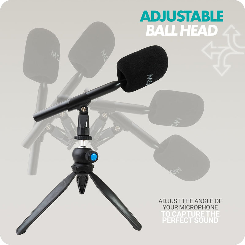 Movo WMX-HM Wireless Interview Microphone Adapter w/Mic Stand - Compatible with DJI Mic, Rode Wireless GO, Hollyland Lark, and More - Great for Podcasting, Interviews, Reporters, and Content Creation