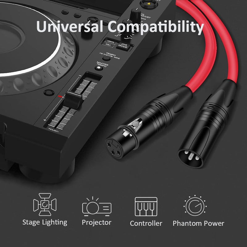 [AUSTRALIA] - DREMAKE XLR Instrument Microphone Audio Extension Cord 33FT Balanced 3 Pin Male to Female Mic Cable - Red 33FT/10M 