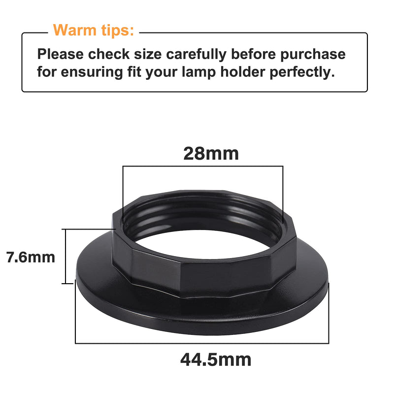 DiCUNO E14 Screw Ring for Lamp Holder, Heat Resistant Thread Ring for Lampshade or Glass Shade, 28 mm, Black Plastic Lamp Holder, Set of 4 28 mm black