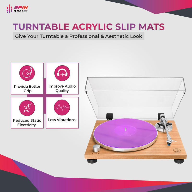 Turntable Mat, Acrylic Turntable Mat for Vinyl LP Record Players, 2.7mm Thick for Better Sound Support on Record Players, Provides Antistatic and Tighter bass, Turntable Platter (Purple) Purple